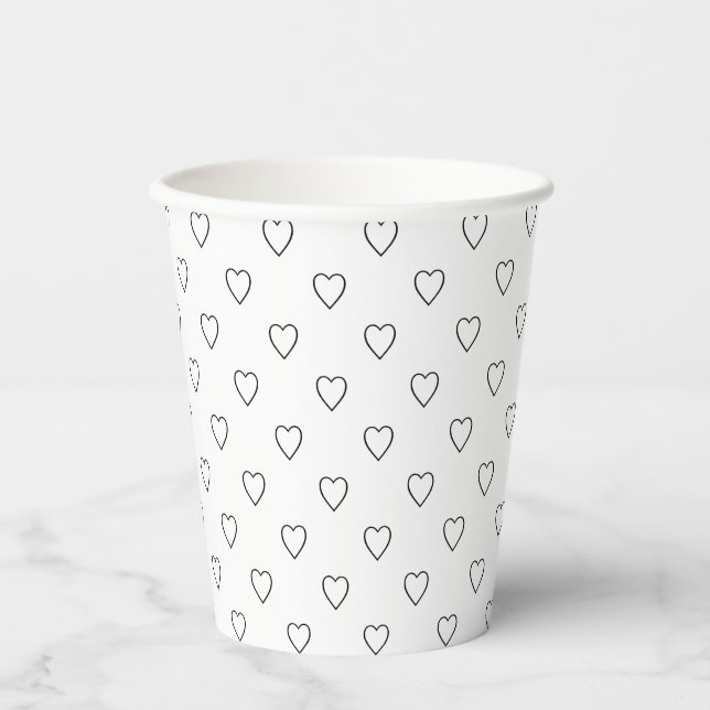 Cute black white hearts modern pattern chic paper cups (Front)