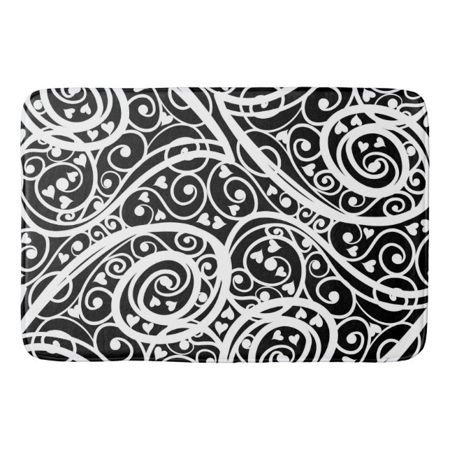 Cute black white hearts pattern bath mat (Front)