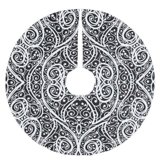 Cute black white hearts pattern brushed polyester tree skirt (Front)