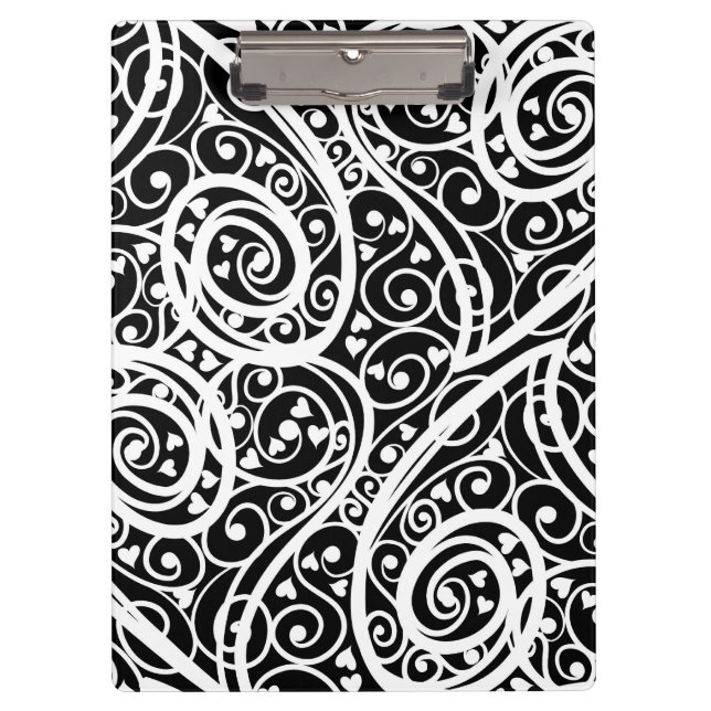 Cute black white hearts pattern clipboard (Front)