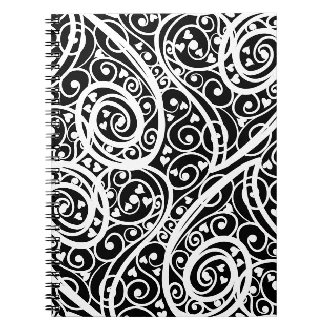 Cute black white hearts pattern notebook (Front)