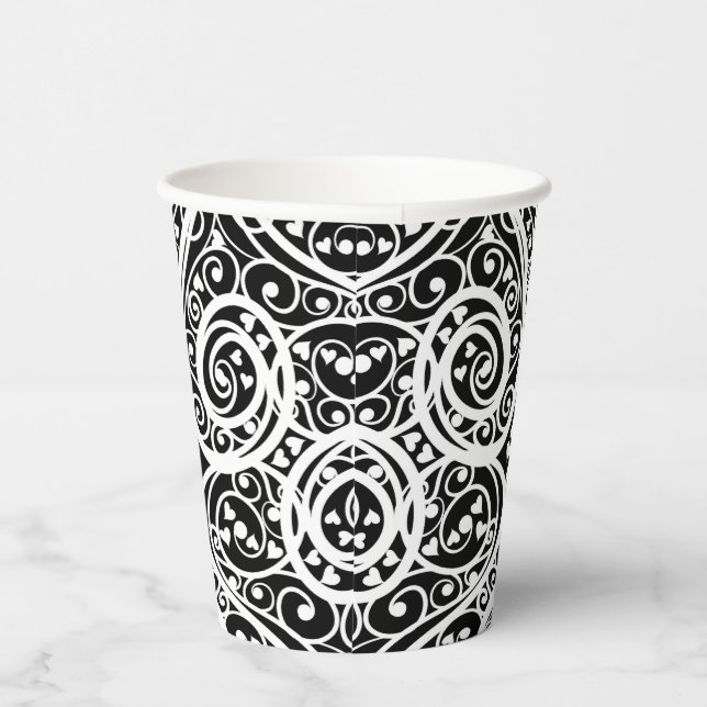 Cute black white hearts pattern paper cups (Right)