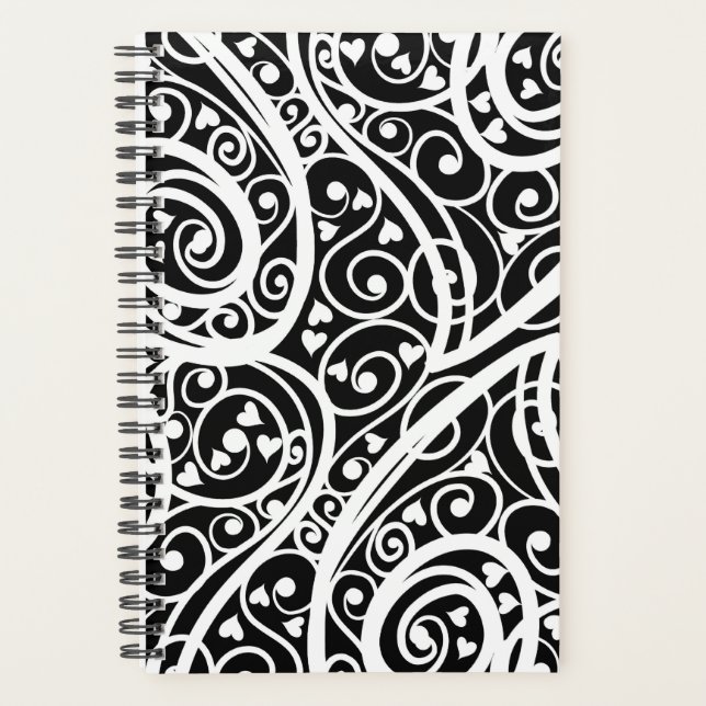 Cute black white hearts pattern planner (Front)