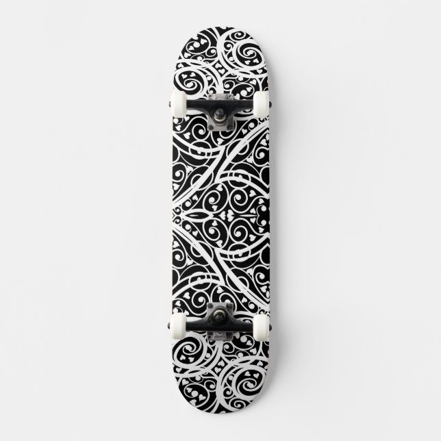 Cute black white hearts pattern skateboard (Front)