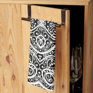 Cute black white hearts pattern tea towel