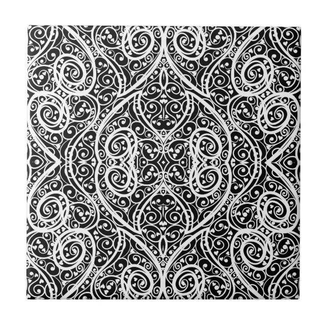 Cute black white hearts pattern tile (Front)