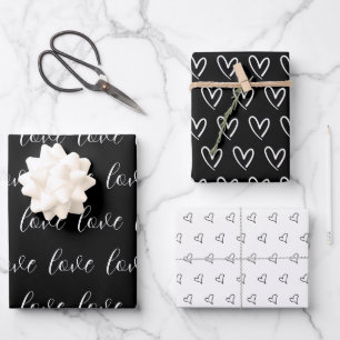 Cute Black White Hearts Pattern Valentine Modern W Wrapping Paper Sheet