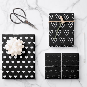 Cute Black White Hearts Pattern Valentine Modern Wrapping Paper Sheet