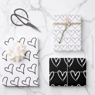 Cute Black White Hearts Pattern Valentine  Wrapping Paper Sheet