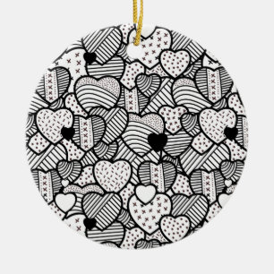 Cute black white hearts patterns ceramic tree decoration