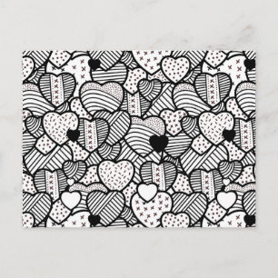 Cute black white hearts patterns postcard