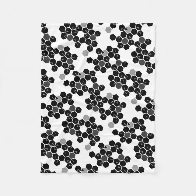 Cute black white hex data patterns fleece blanket (Front)