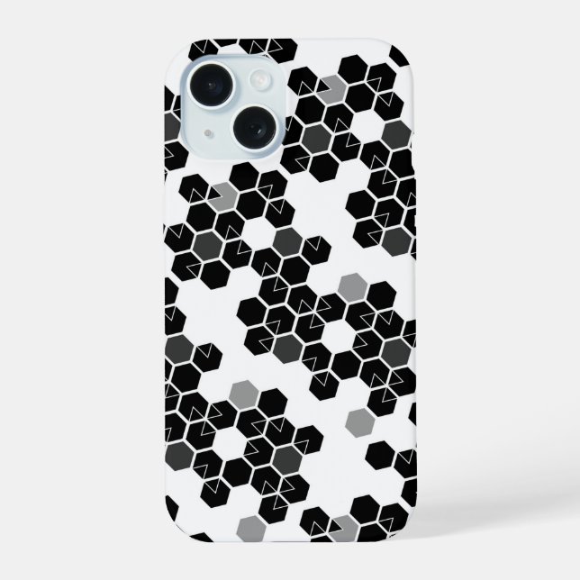 Cute black white hex data patterns iPhone 15 case (Back)