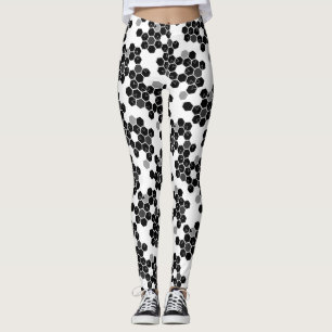 Cute black white hex data patterns leggings