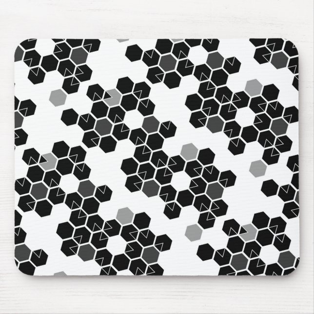 Cute black white hex data patterns mouse mat (Front)