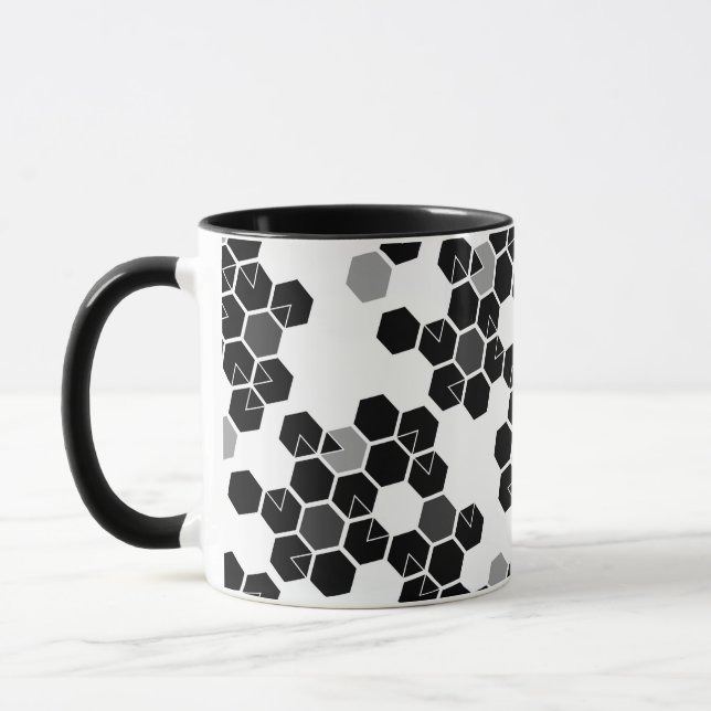 Cute black white hex data patterns mug (Left)