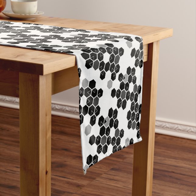Cute black white hex data patterns short table runner (In Situ)