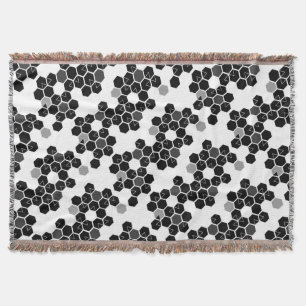 Cute black white hex data patterns throw blanket
