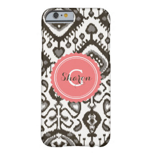 Cute black white ikat tribal pattern monogram barely there iPhone 6 case