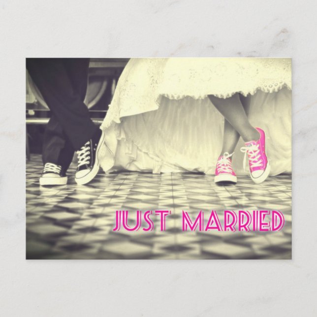 Cute Black White Just Married Announcement Postcard (Front)