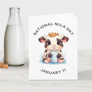 Cute Black & White Kawaii Baby Cow Drinking Milk  Note Card