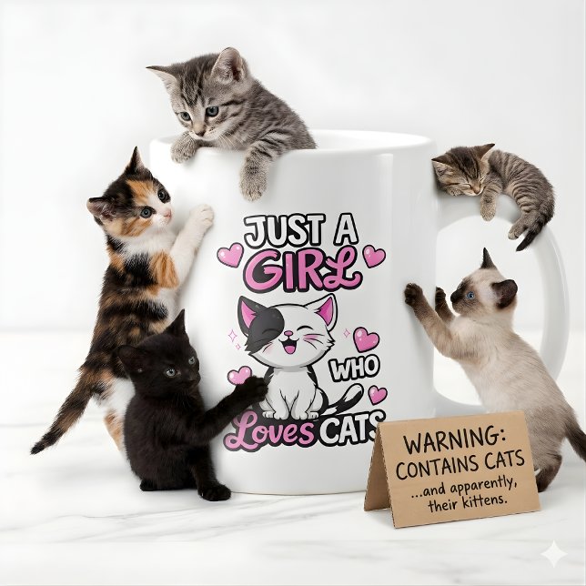  Cute Black & White Kitten & Pink Hearts  Large Coffee Mug (Creator Uploaded)