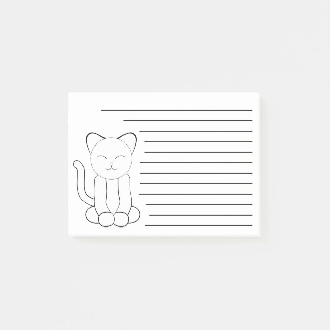 Cute Black White Kitty Cat Lined Post-it Notes (Front)