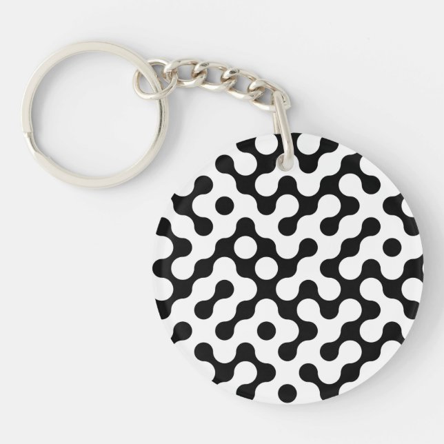 Cute black white labyrinth pattern key ring (Front)