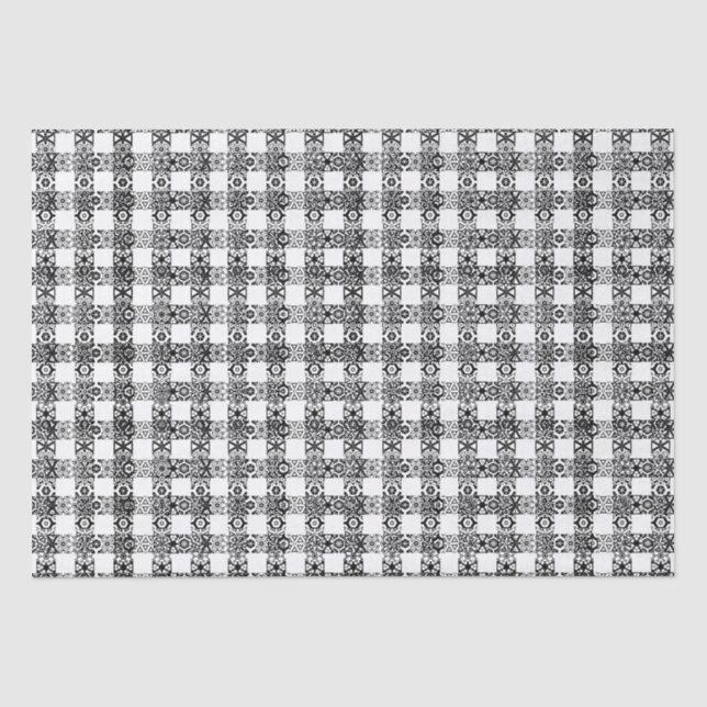 Cute black white lace chequered pattern Christmas Tissue Paper (Front)