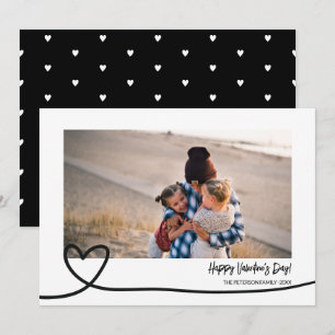 Cute black white line heart photo valentine day holiday card