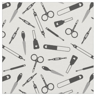 Cute Black White Manicurist Tools Pattern Fabric