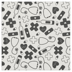Cute Black White Nurse Doctor Pattern Fabric