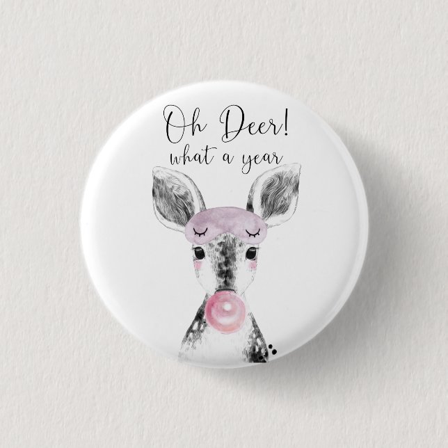 Cute Black & White Oh Deer What A Year Quote 3 Cm Round Badge (Front)