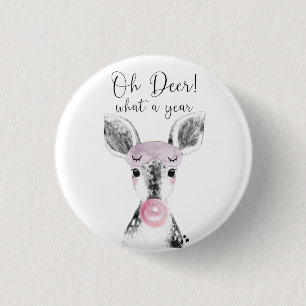 Cute Black & White Oh Deer What A Year Quote 3 Cm Round Badge