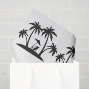 Cute Black white palm tree tiled party beach Tissue Paper