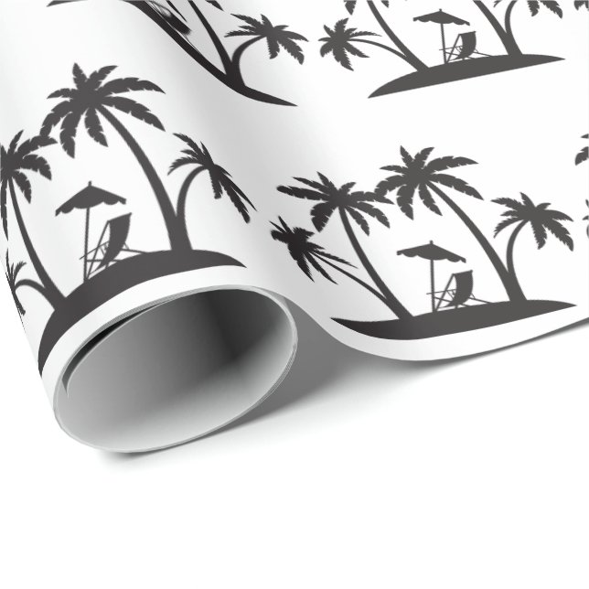 Cute Black white palm tree tiled party beach Wrapping Paper (Roll Corner)
