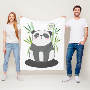 Cute Black & White Panda Bear Illustratiion Fleece Blanket