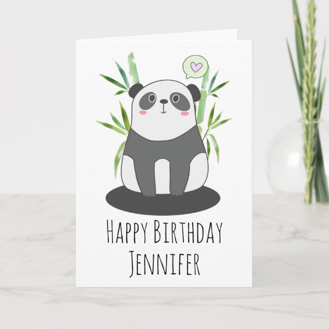 Cute Black & White Panda in Bamboo Birthday Card (Front)