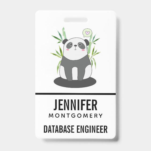 Cute Black & White Panda in Bamboo ID Badge (Front)
