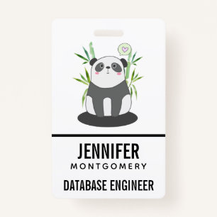 Cute Black & White Panda in Bamboo ID Badge