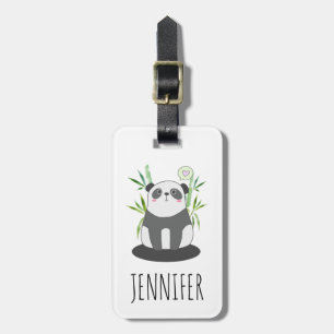 Cute Black & White Panda in Bamboo Luggage Tag