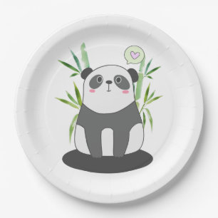 Cute Black & White Panda in Bamboo Paper Plate