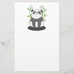 Cute Black & White Panda in Bamboo Stationery