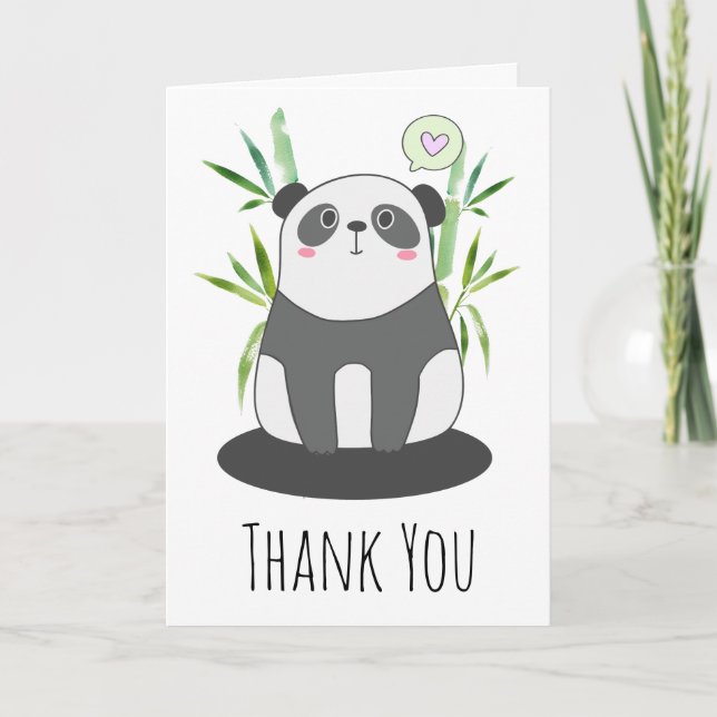 Cute Black & White Panda in Bamboo Thank You Card (Front)
