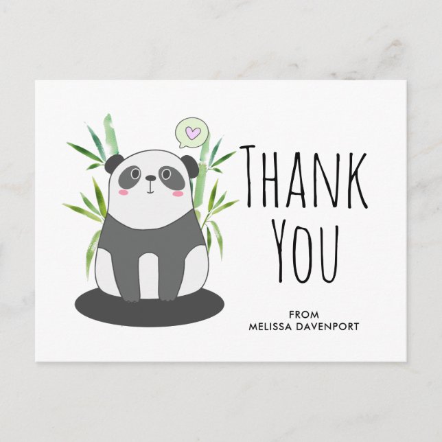 Cute Black & White Panda in Bamboo Thank You Postcard (Front)