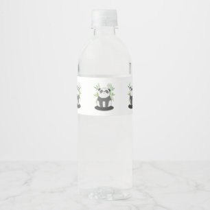 Cute Black & White Panda in Bamboo Water Bottle Label