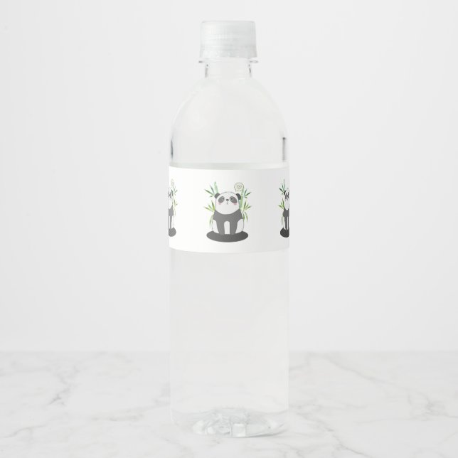 Cute Black & White Panda in Bamboo Water Bottle Label (Front)