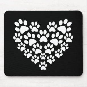 Cute Black White Paw Print Mouse Mat