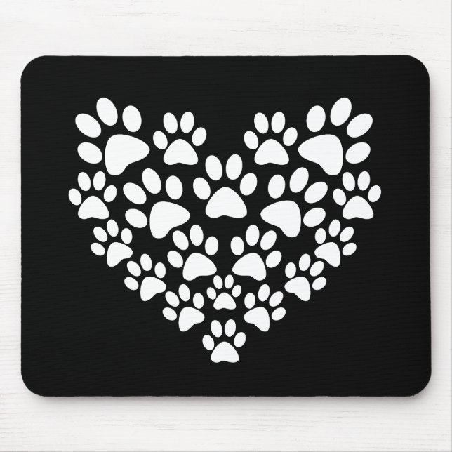 Cute Black White Paw Print Mouse Mat (Front)