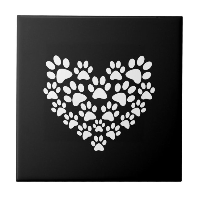Cute Black White Paw Print Tile (Front)